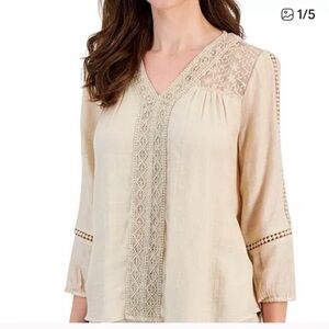 Style & Co. Cream Lace Detail Blouse